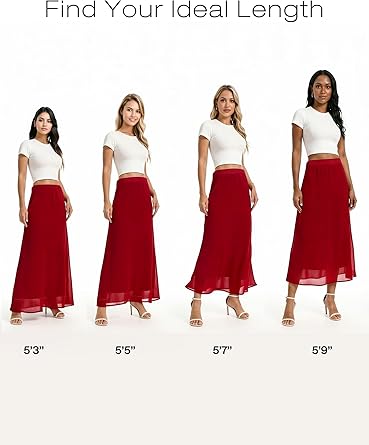 Women's Chiffon Maxi Skirt High Elastic Waist A-Line Flowy Midi Skirt with Lining Business Casual Floral Long Skirts