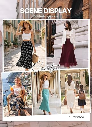 Women's Chiffon Maxi Skirt High Elastic Waist A-Line Flowy Midi Skirt with Lining Business Casual Floral Long Skirts