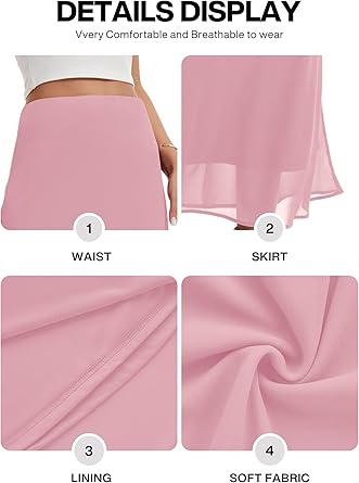 Women's Chiffon Maxi Skirt High Elastic Waist A-Line Flowy Midi Skirt with Lining Business Casual Floral Long Skirts