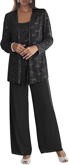 3 Pieces Chiffon Mother of the Bride Pant Suits