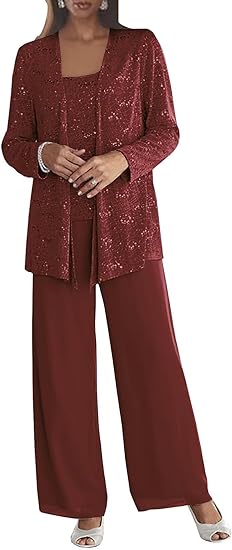 3 Pieces Chiffon Mother of the Bride Pant Suits