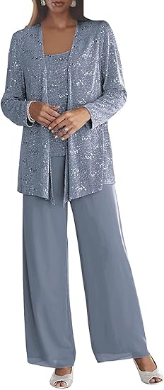 3 Pieces Chiffon Mother of the Bride Pant Suits