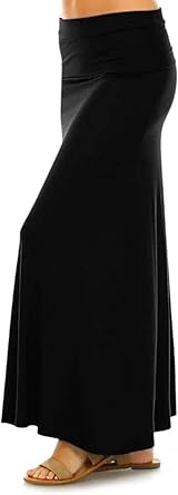 Skirt for Women- Comfy Foldover High Waist Long Flare A-Line Skirt Maxi Dress XS-3X Made in USA