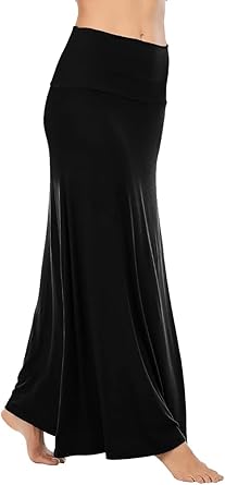 Skirt for Women- Comfy Foldover High Waist Long Flare A-Line Skirt Maxi Dress XS-3X Made in USA