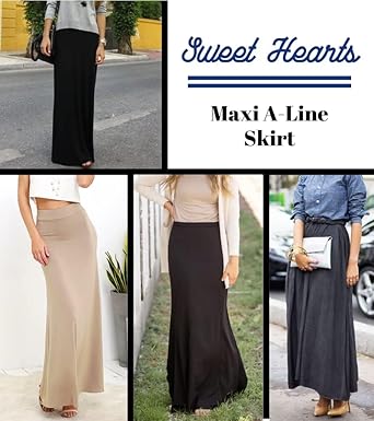 Skirt for Women- Comfy Foldover High Waist Long Flare A-Line Skirt Maxi Dress XS-3X Made in USA