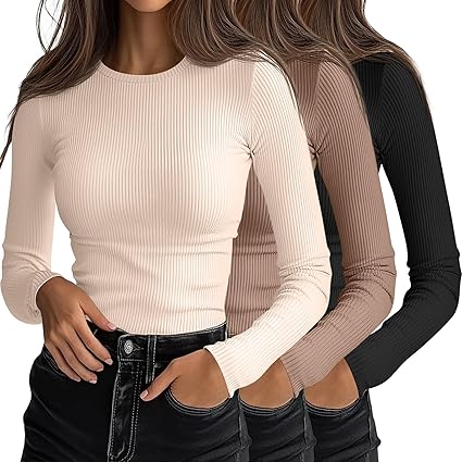 Women's Ribbed Long Sleeve Tops