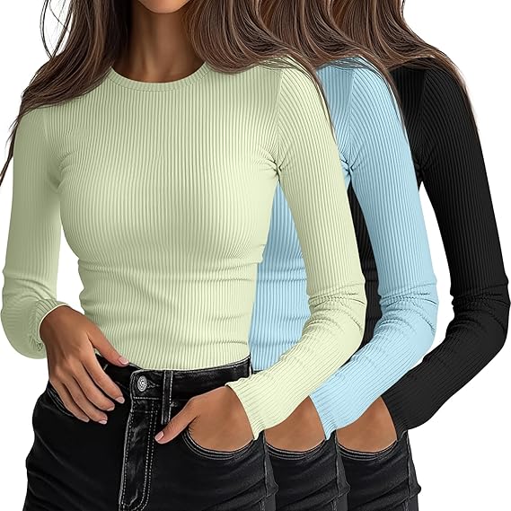 Women's Ribbed Long Sleeve Tops