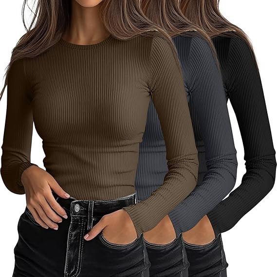 Women's Ribbed Long Sleeve Tops