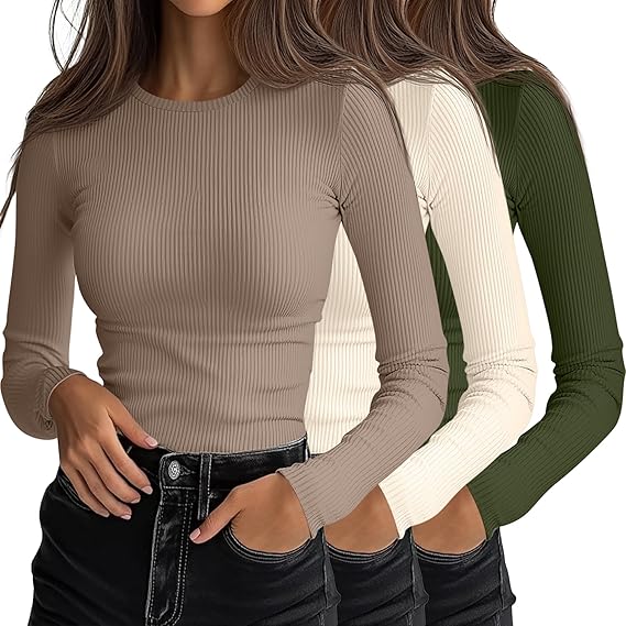 Women's Ribbed Long Sleeve Tops